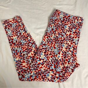3/$15 LULA ROE Red, White & Blue Geometric Print Leggings, TC